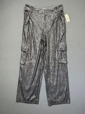 On 34th Women's High Rise Sequin Cargo Pants, Shark Fin silver, 10 $90